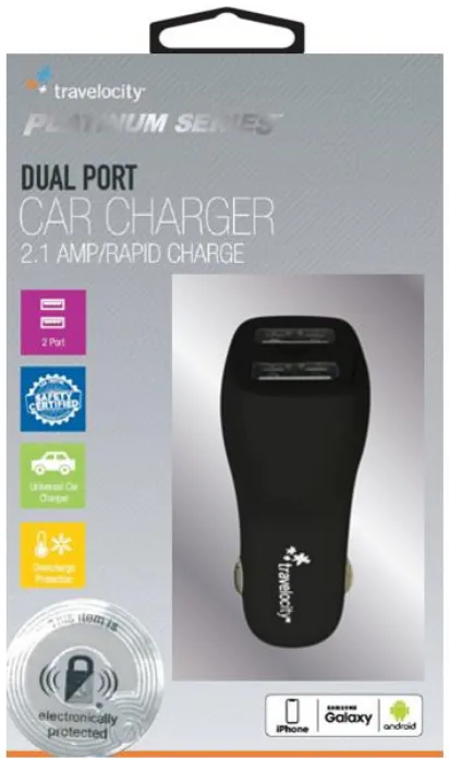TVLY Platnium 2.1AMP 2 Port Car Charger-Black
